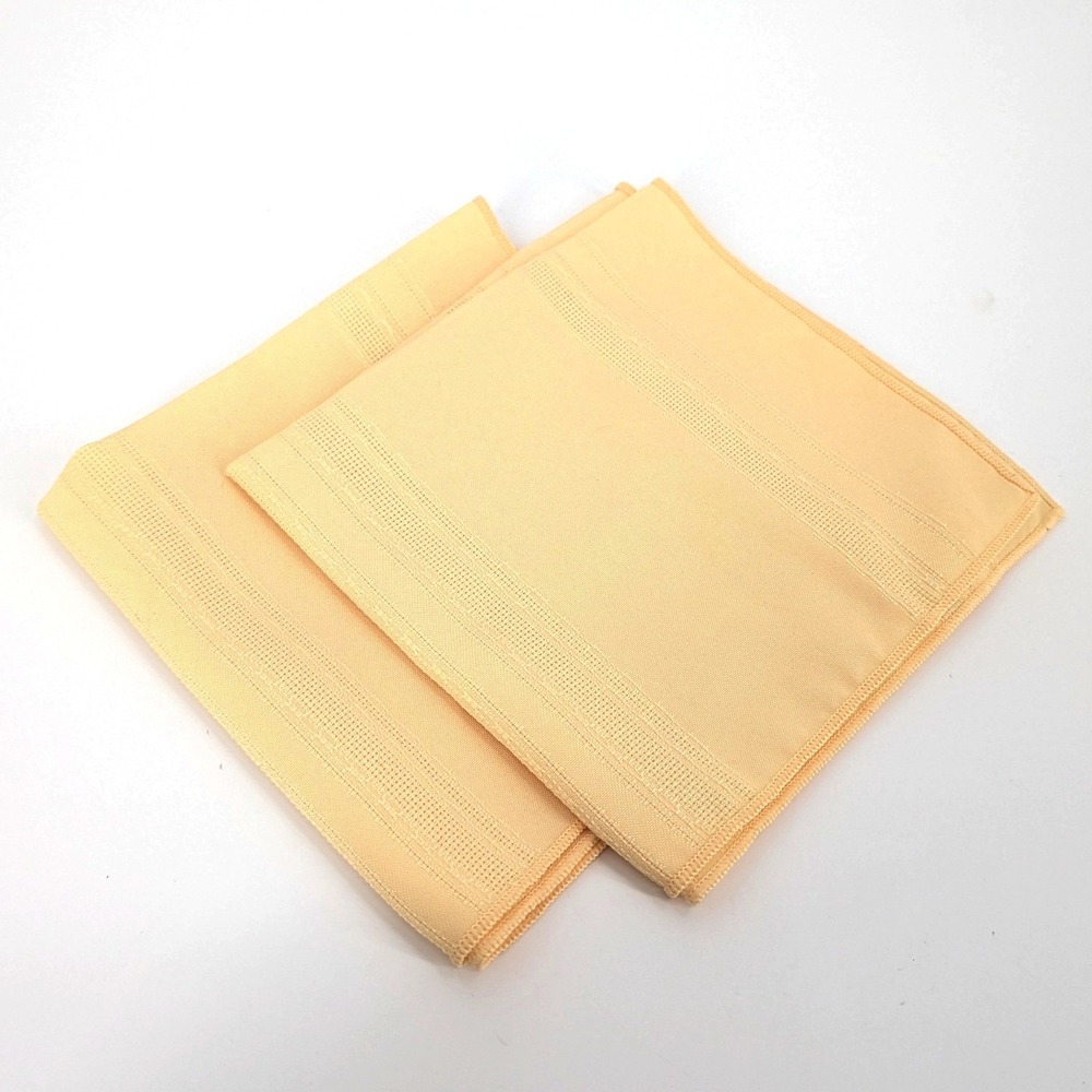 Vintage Pale Yellow Napkin Handkerchief Set Woven Stripe 16.5" Set of 2